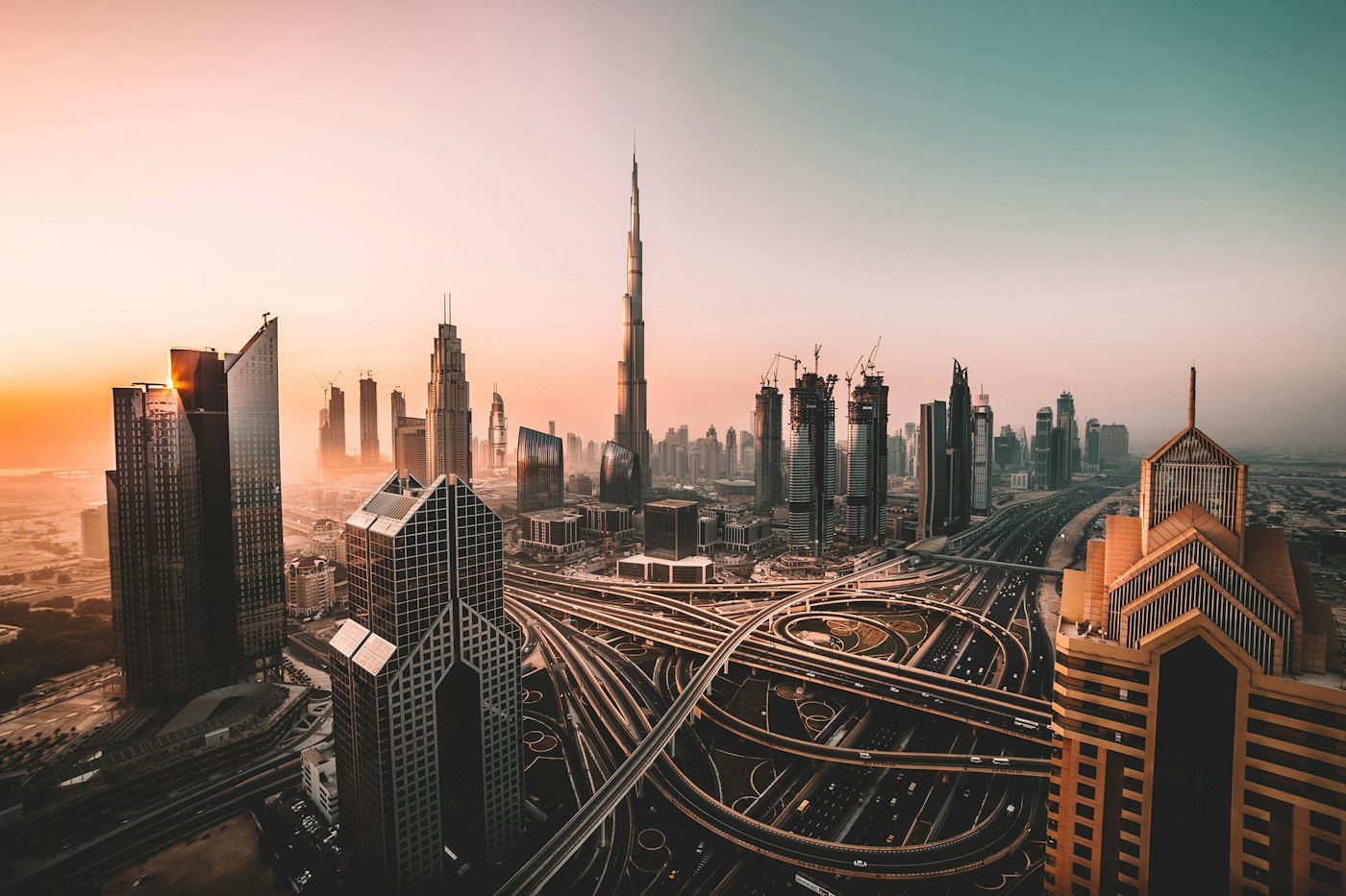 Dubai skyline with the Burj Khalifa at sunrise